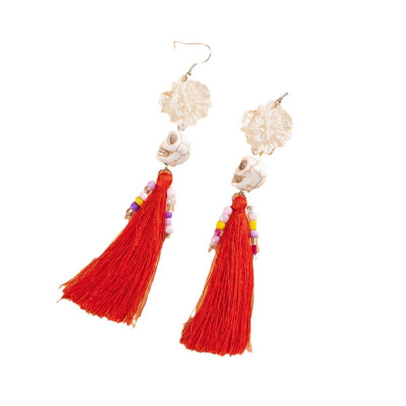 Wholesale Halloween earrings  funny fun skull tassel rice beads earrings