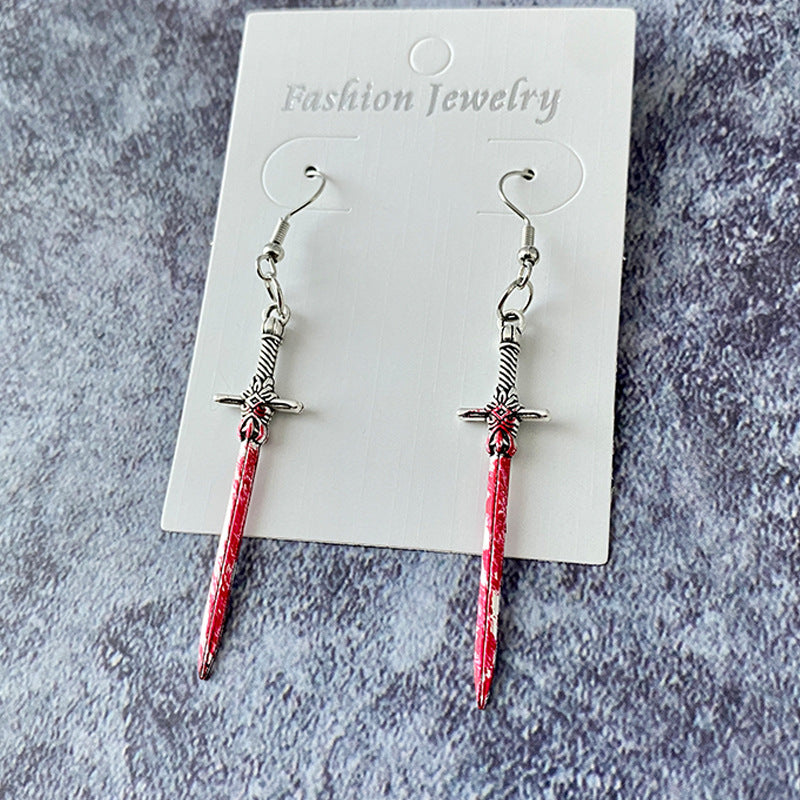 Wholesale Halloween  blood sickle long sword earrings