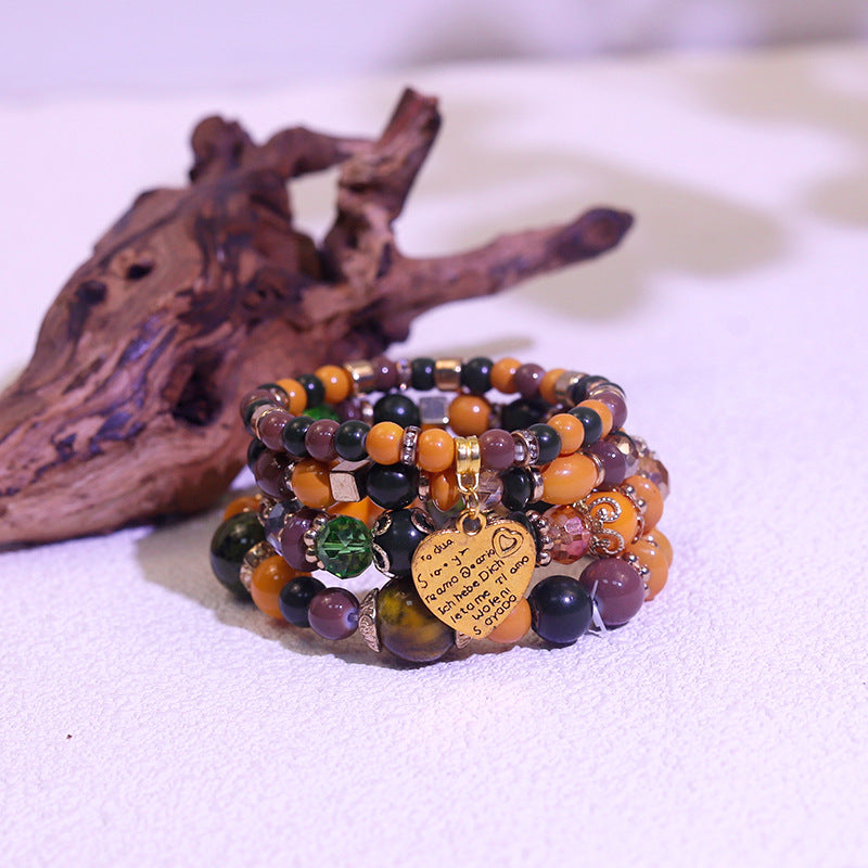 Wholesale Multi-layer Bracelet Mixed Color Peach Heart Bracelet with Beads ACC-BT-Ruyue003