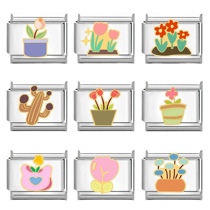 Wholesale Italian Charm Bracelet 9mm DIY Splicing Creative Flower Plant Stainless Steel Composable Bracelet