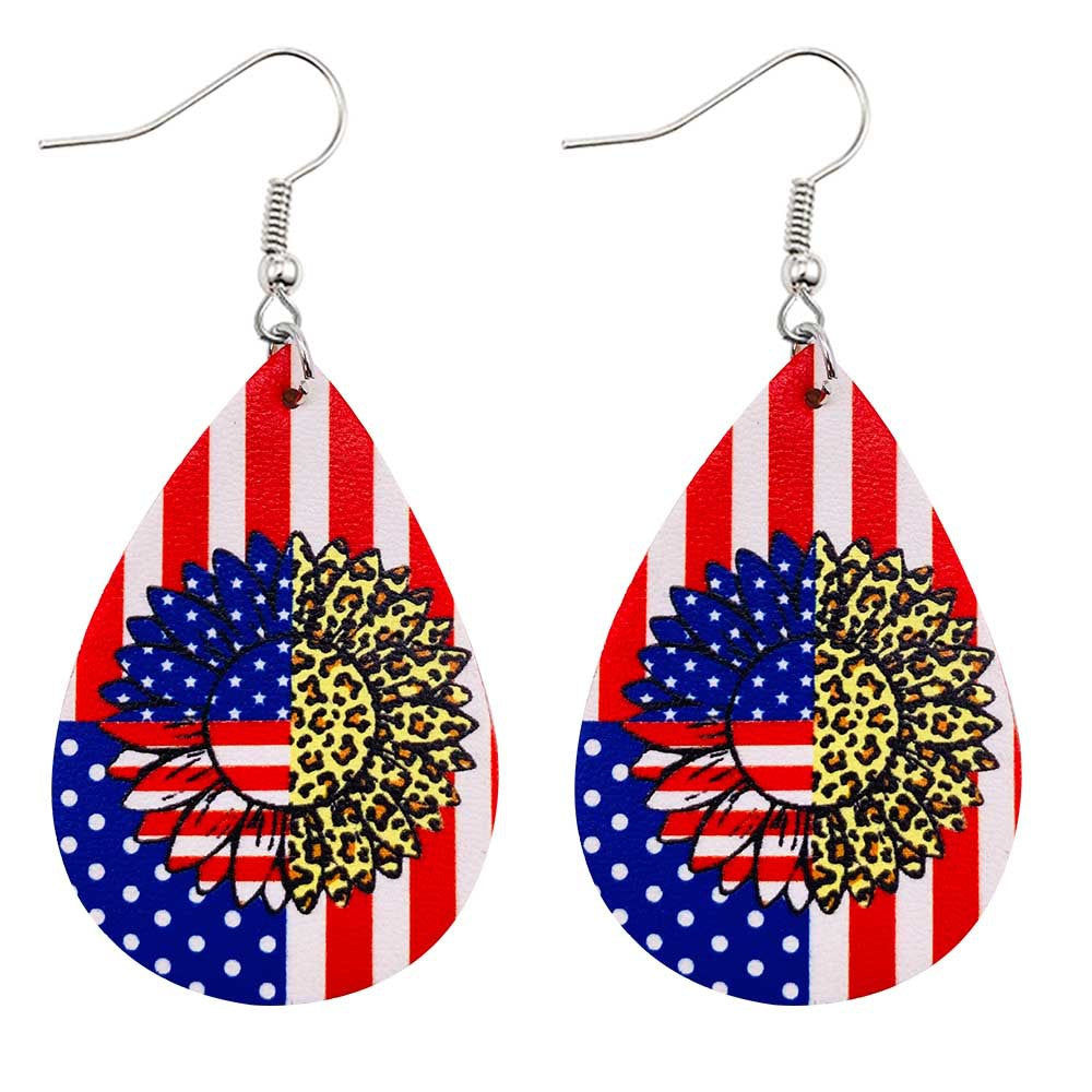 Wholesale American Independence Day Sunflower Leather Earrings ACC-ES-CY014