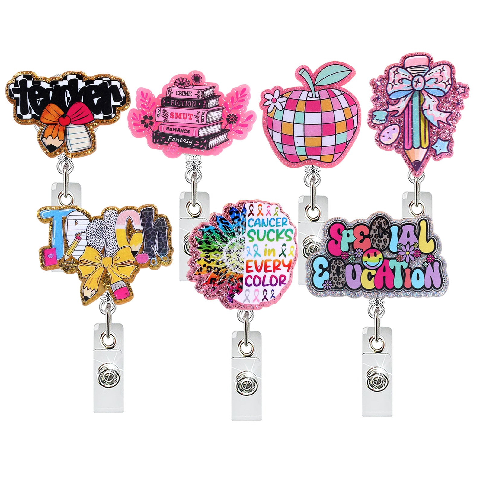 Wholesale Teacher-Themed Retractable Badge Holder,  Abs Plastic,  ID Card and Car Key Accessory