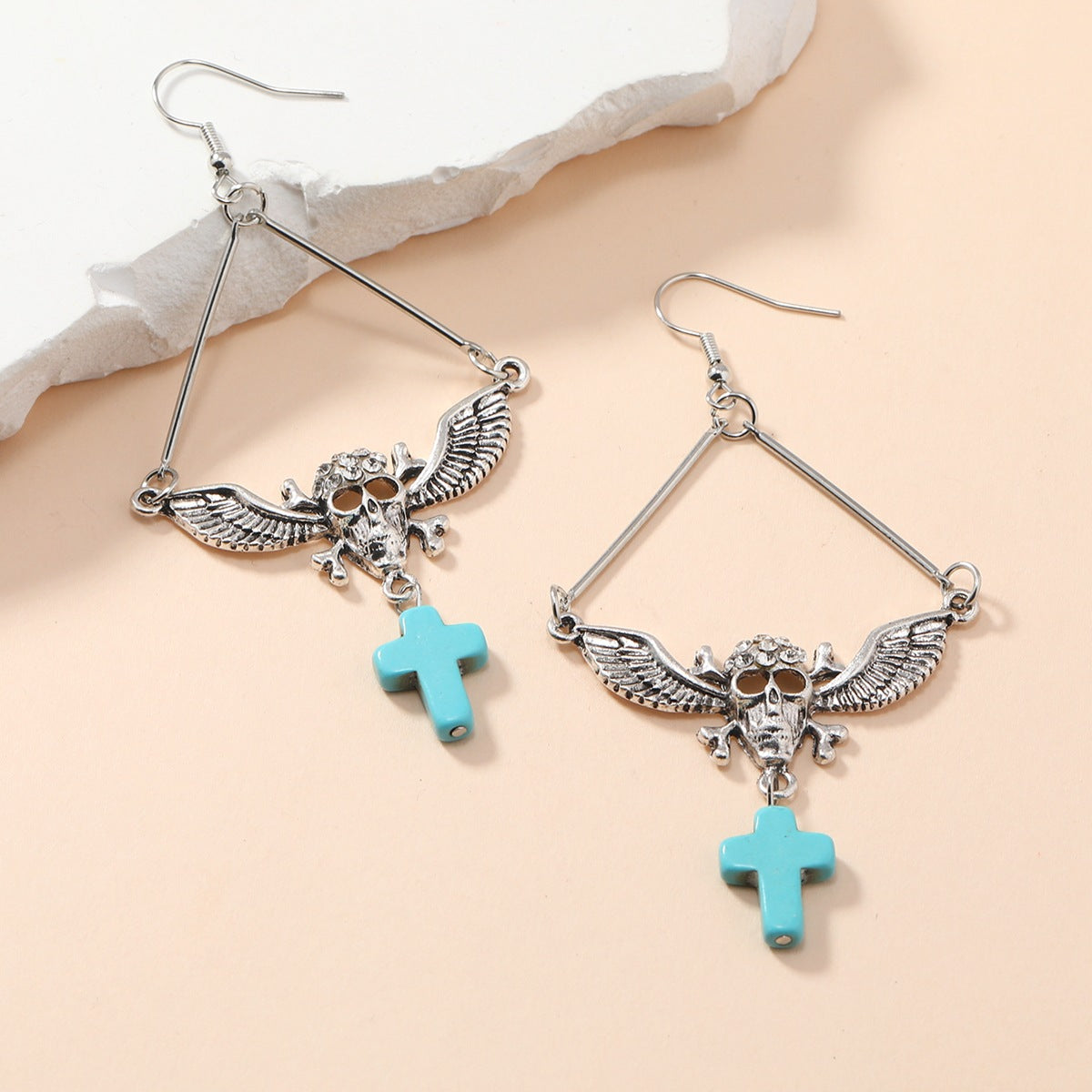 Wholesale Ancient Silver Skull Cross Alloy Earrings Gothic Jewelry Accessory for Boutique Resale