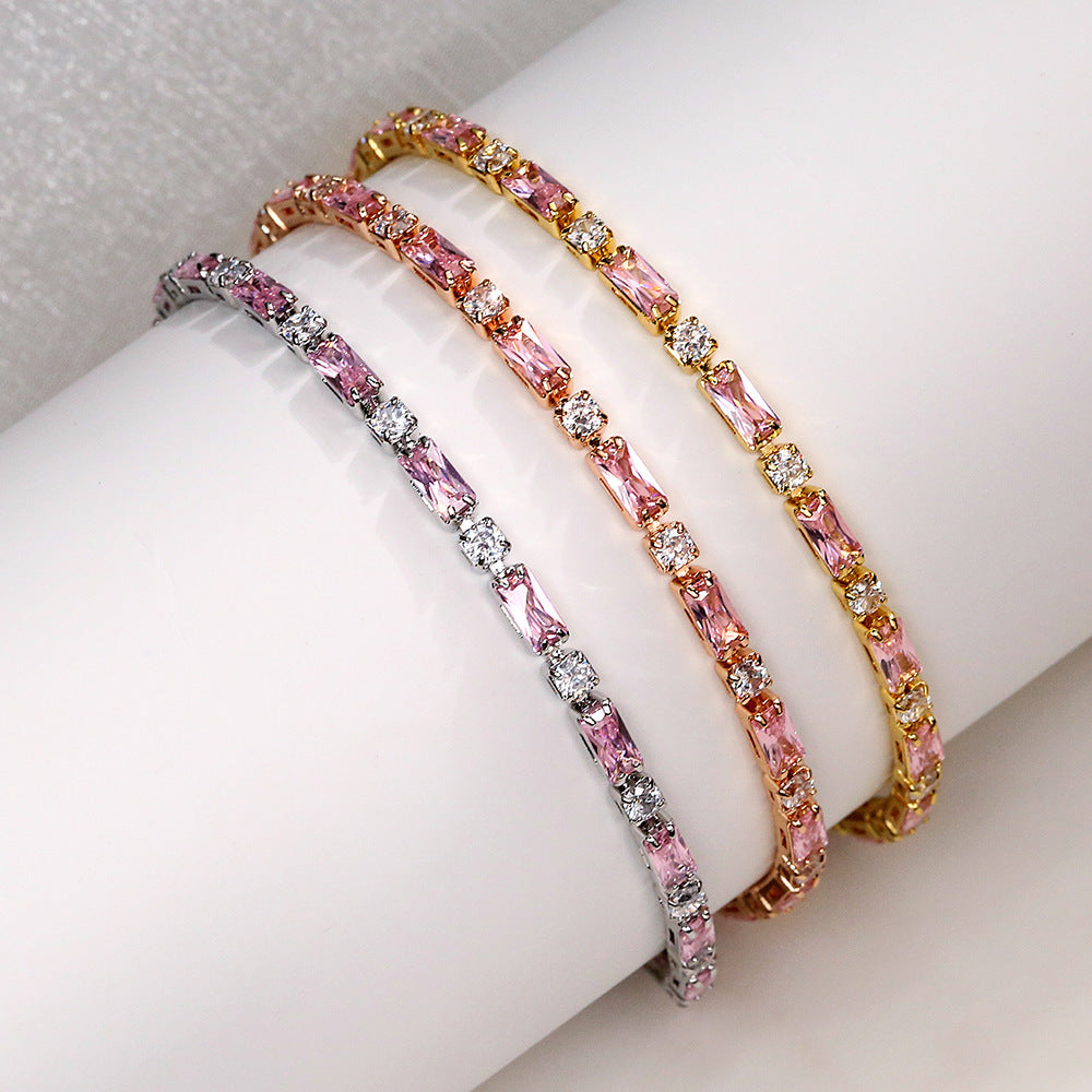 Wholesale Silver Plated Zircon Bracelet White Pink Geometric Women Fashion Accessory for Resale