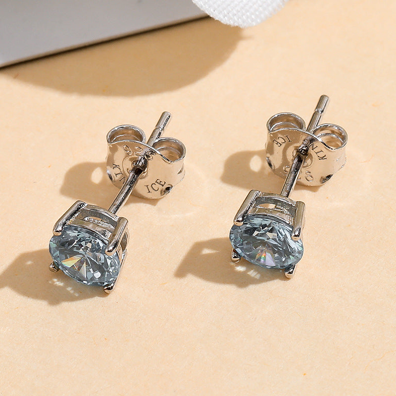 Wholesale silver all-match zircon four-claw earrings