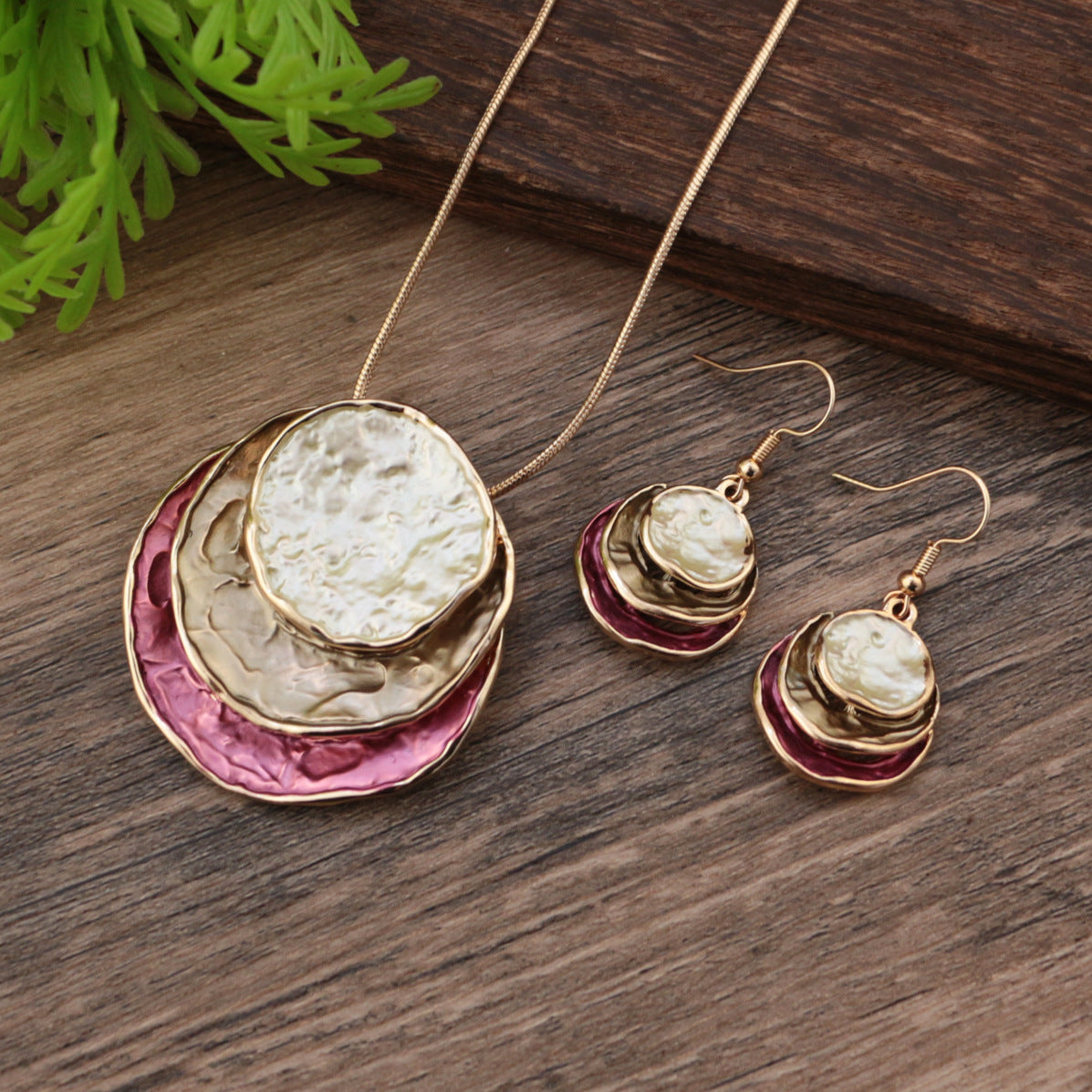 Wholesale  color painting oil three-layer ring hollow pendant earrings suit