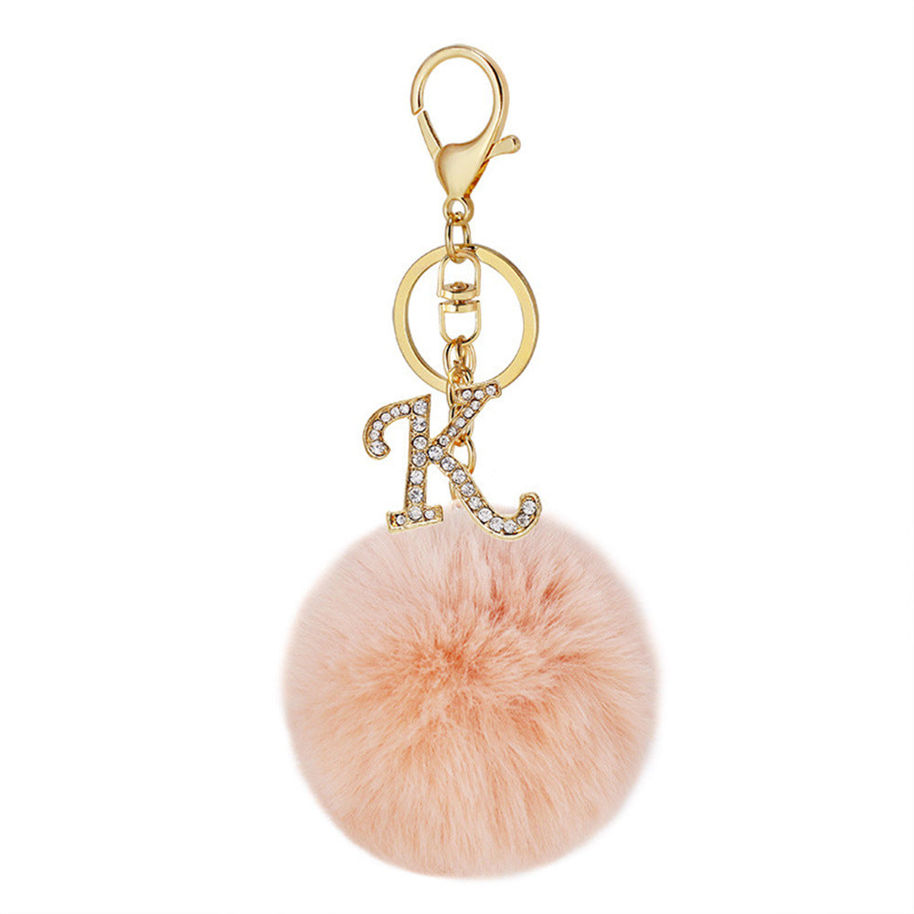 Wholesale Fur Ball Rhinestone Alloy Letter Keychain ACC-KC-YuanFei005