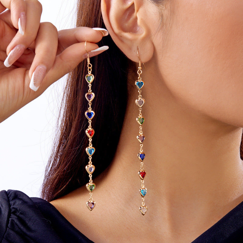 Wholesale Heart crystal tassel earrings