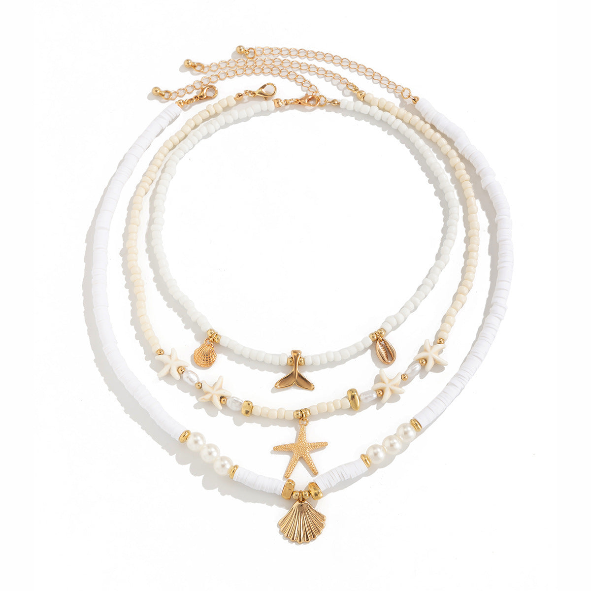 Wholesale Ocean Style Shell Rice Bead Gravel Necklace Beach Starfish Beaded necklace