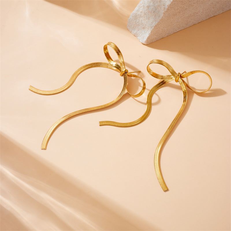 Wholesale Cute Bow Gold Plated Stainless Steel Earrings ACC-ES-QianYue002