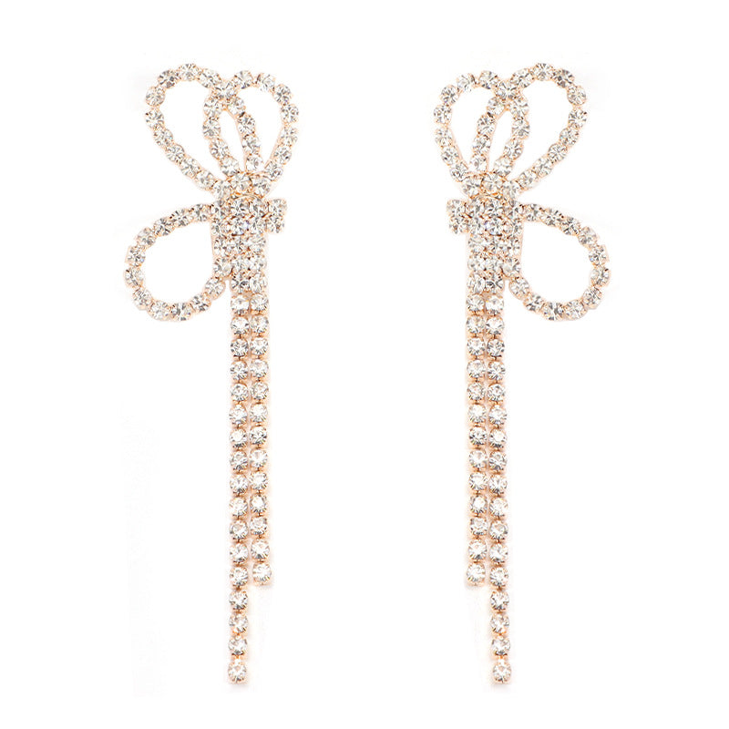Wholesale  bow earrings long diamond-embedded full diamond  tassel earrings