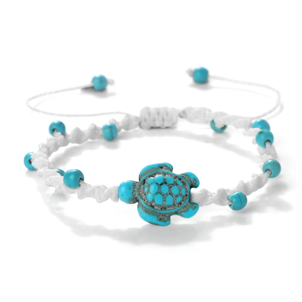 Wholesale Bohemian Ocean Design Turquoise Turtle Woven Bracelet - Adjustable Unisex Fashion Accessory Gift