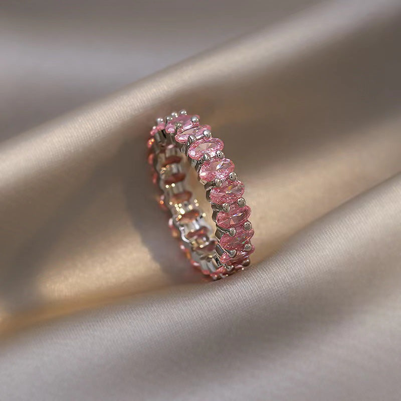 Wholesale  luxury pink lovely ring full diamond zircon light luxury  ring