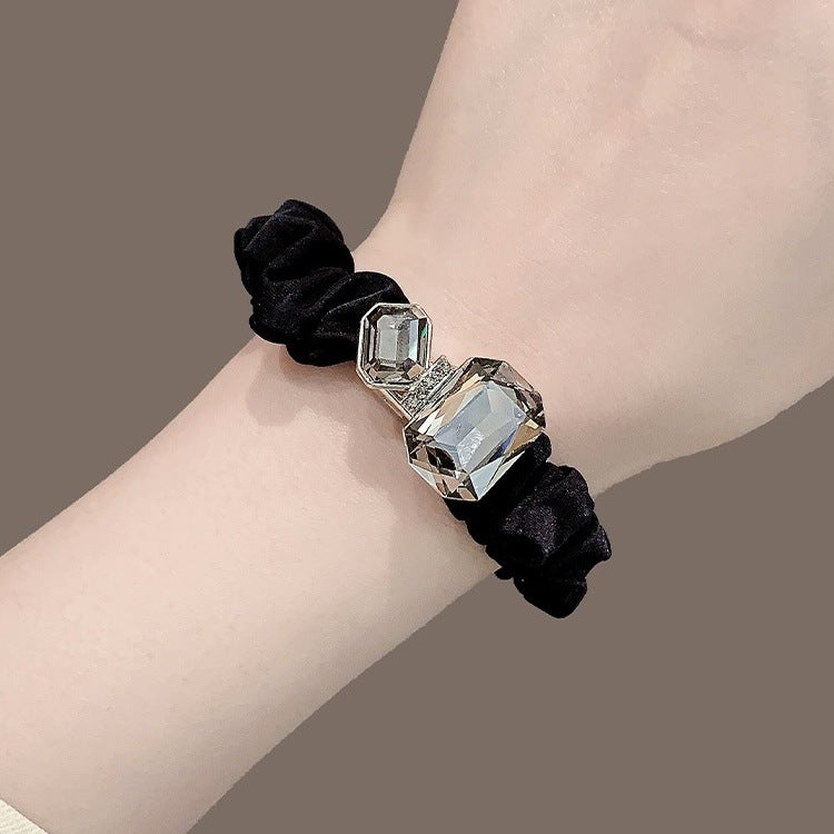 Wholesale black rhinestone hair rope rubber band hair scrunchies