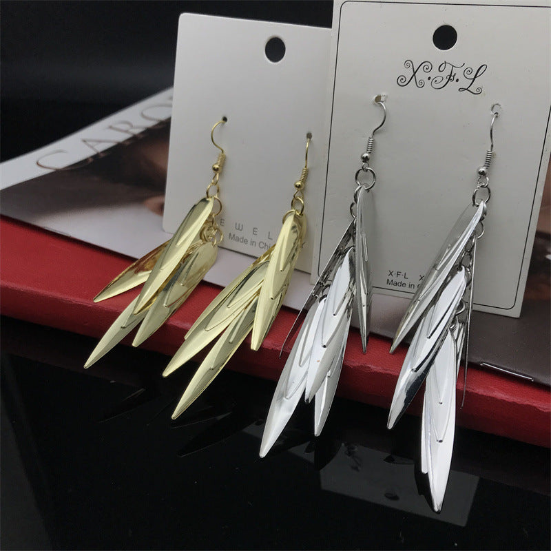 Wholesale Slender Willow Leaf Metal Electroplated Long Earrings ACC-ES-FX050
