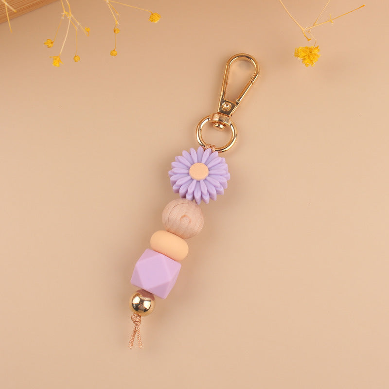 Wholesale Silicone Cartoon Daisy Handmade Beaded Keychain ACC-KC-GuangTian002