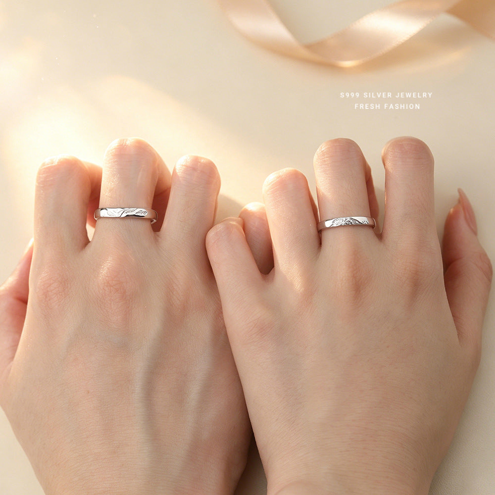 Wholesale S999 Silver Butterfly Symbiosis Open Adjustable Ring Trendy Jewelry Accessory For Couples