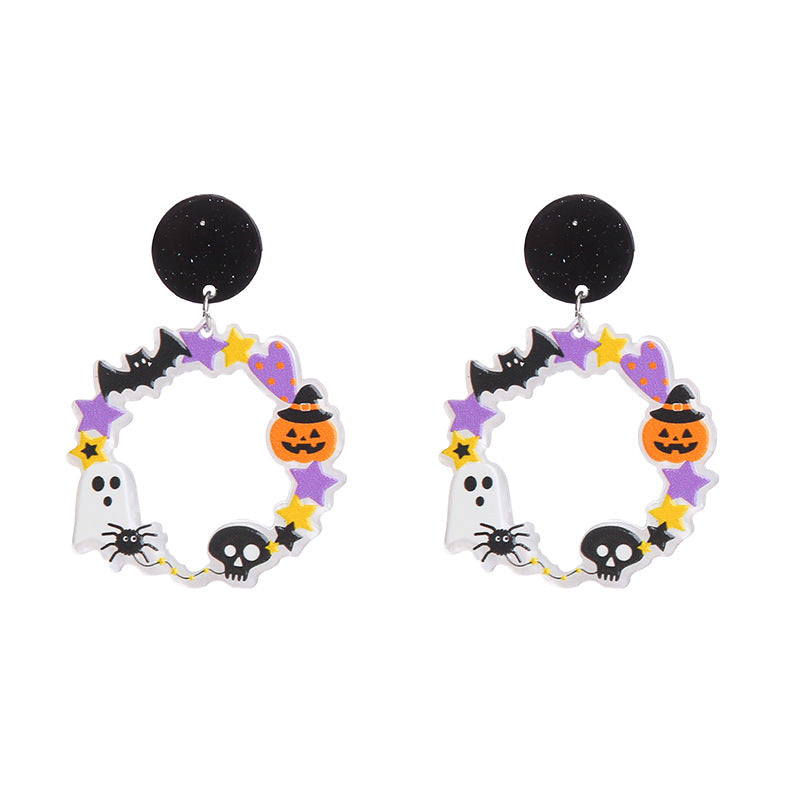 Wholesale  Pumpkin Cat Skull Funny Exaggerated Acrylic Halloween Earrings