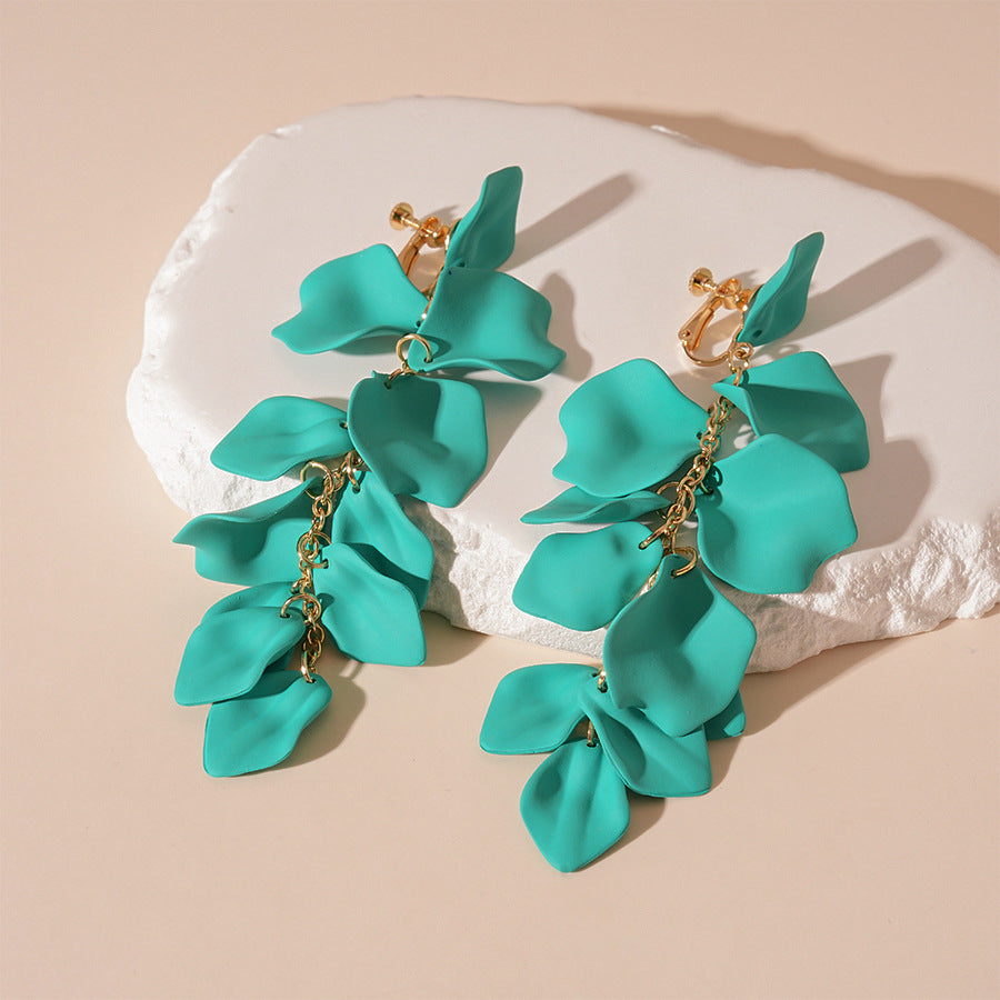 Wholesale  Acrylic Petal Long Tassel Ear Clip  Earrings