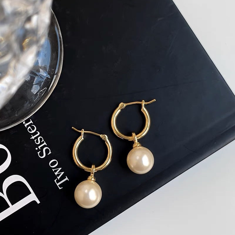 Wholesale plain hoop crystal pearl earrings