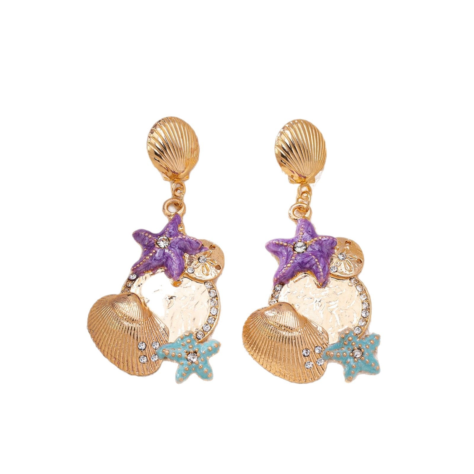 Wholesale Trendy Starfish Shell Earrings For Women Colorful Alloy Jewelry Accessory Summer Beach Vacation Casual Style Gift Resale