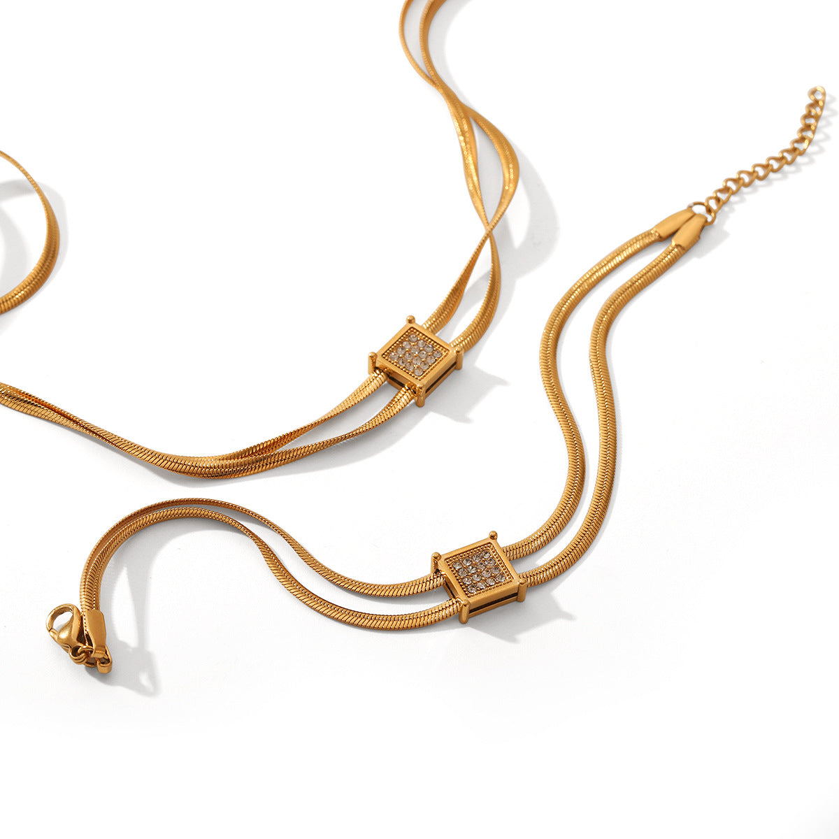 Wholesale Stainless Steel 18K Gold Double-layer Necklace Bracelet Light Luxury Necklaces