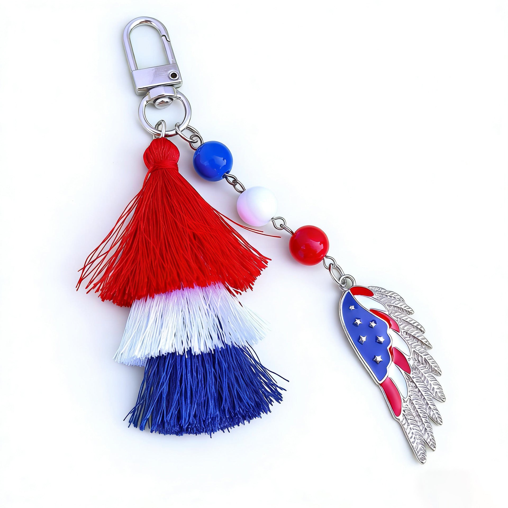 Wholesale American Independence Day Heart-shaped Five-pointed Star Pendant Tassel Keychain