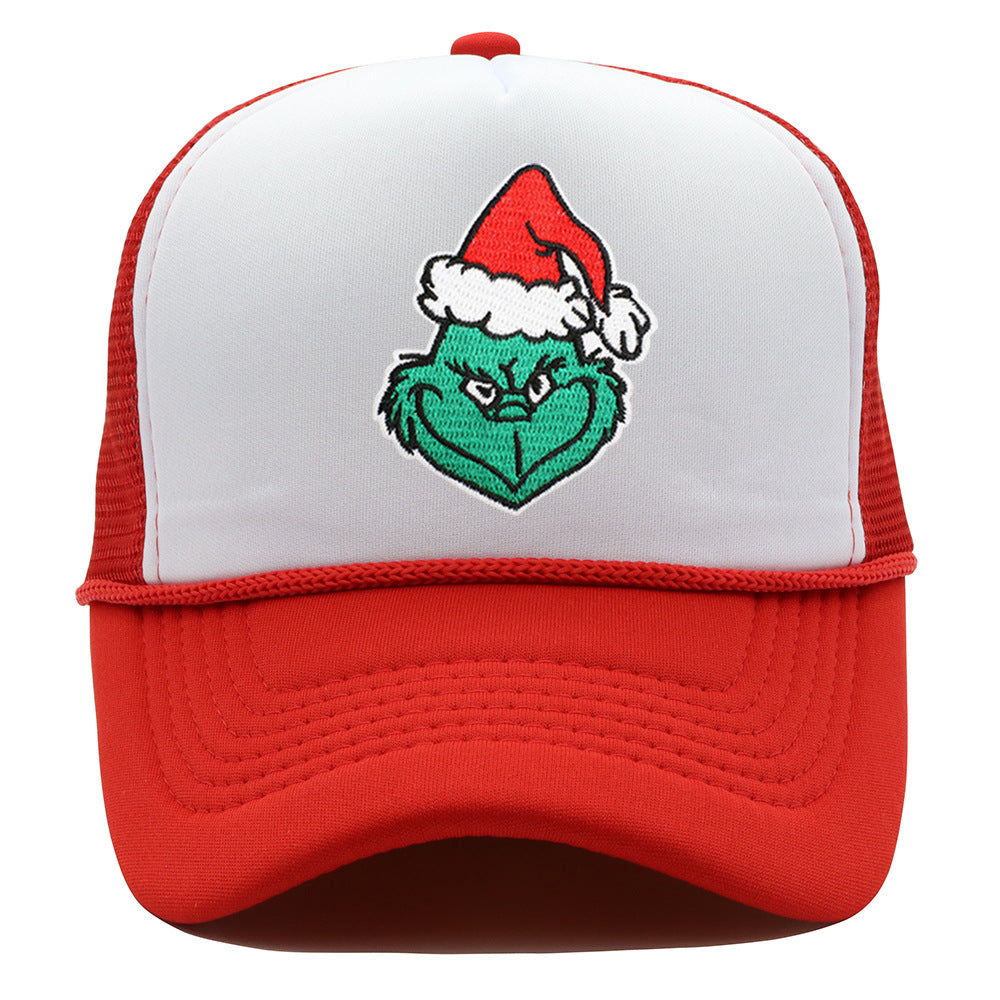 Wholesale Christmas green hair monster embroidered label grid baseball cap