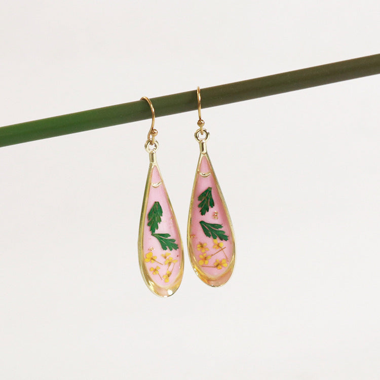 Wholesale 6pcs/pack Herbarium Resin Colored Dried Flower Earrings