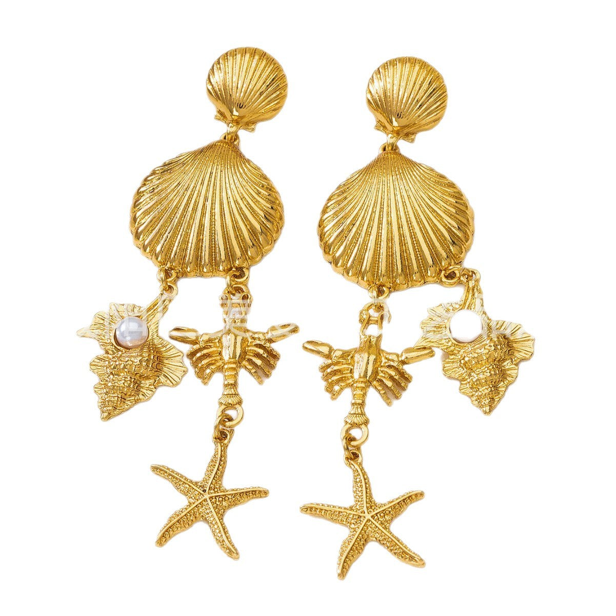 Wholesale Ocean-themed alloy earrings jewelry pendants light luxury and high-end gold color