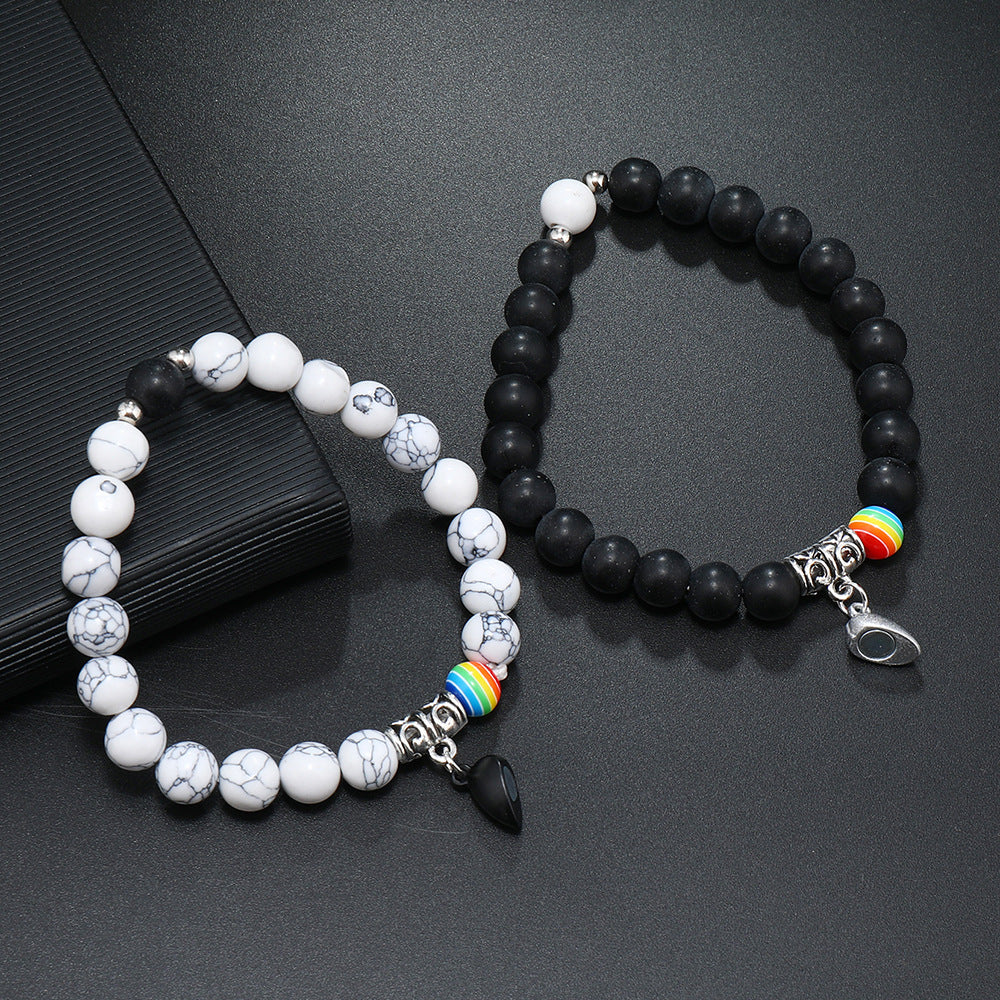 Wholesale Rainbow Beaded Love Magnetic Couple Bracelet