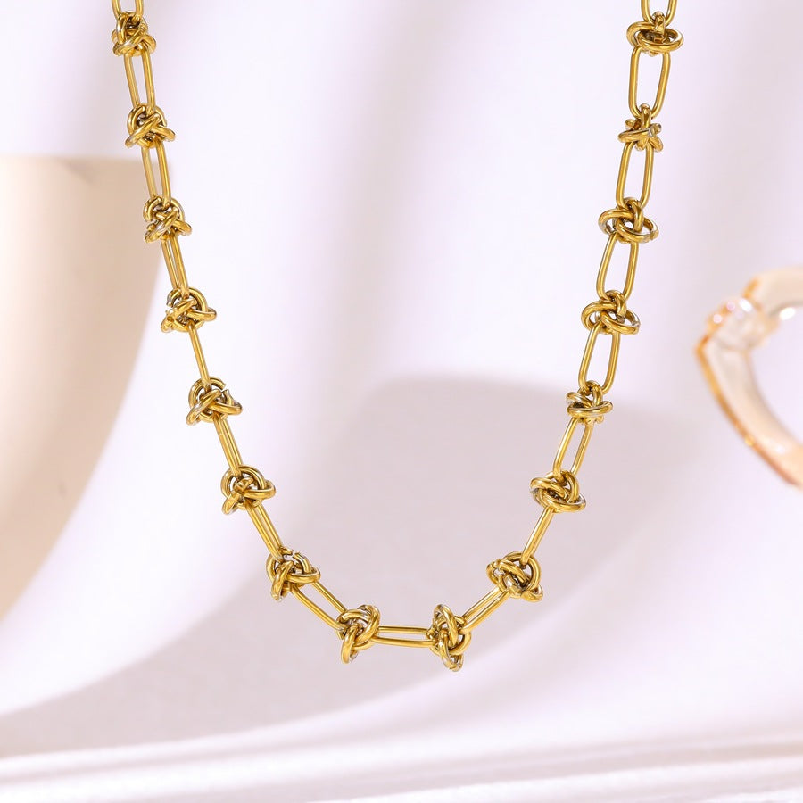 Wholesale Fashion 18K Gold Knotted Titanium Steel Hand Necklace Set Hip-Hop Punk Wisteria Chain Stainless Steel Jewelry