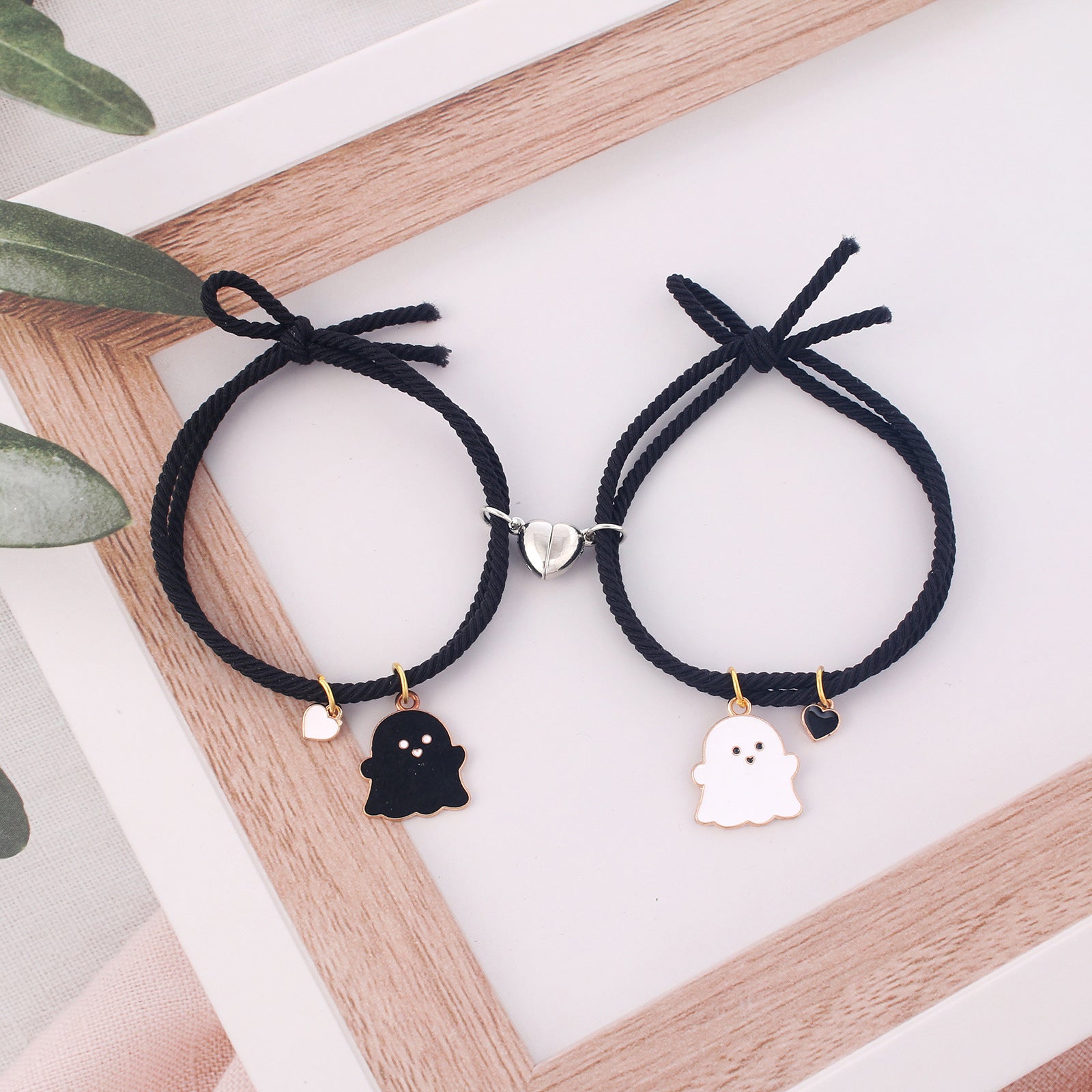 Wholesale Halloween leather rope love magnet  ghost couple bracelet