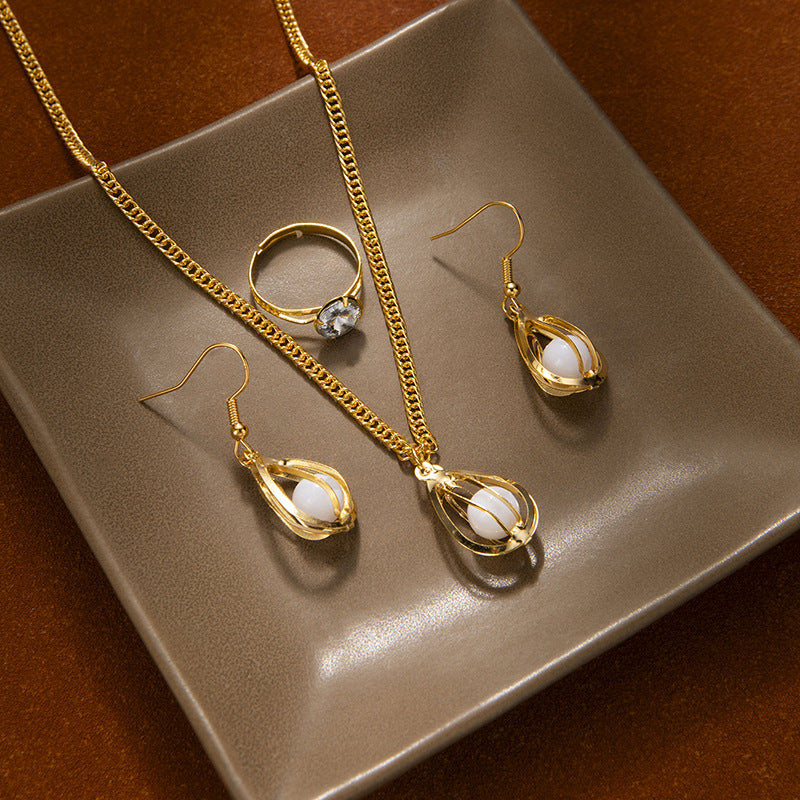 Wholesale hollow drop clip bead necklace earrings