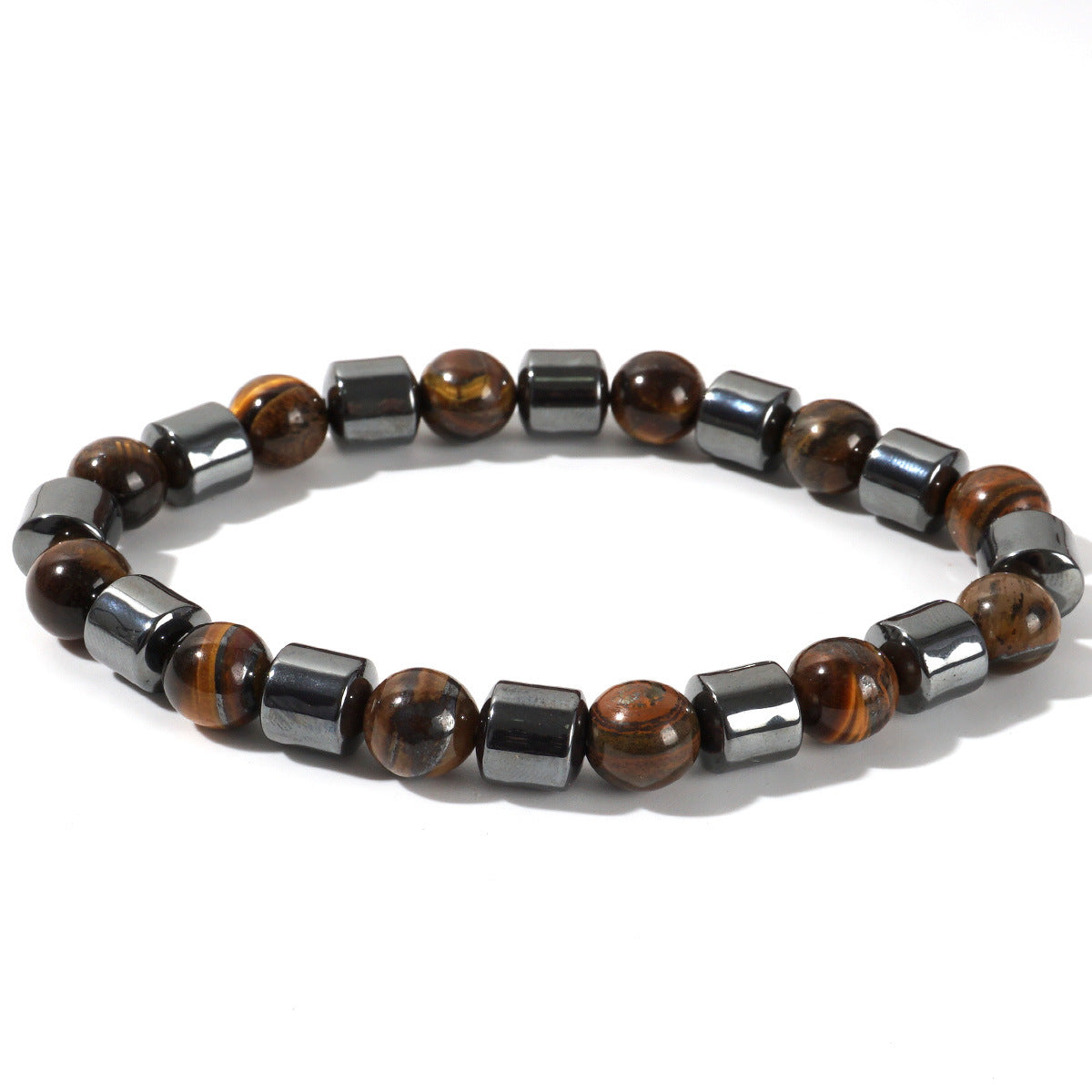 Wholesale Red Tiger Eye Natural Stone Beaded Bracelet Geometric Couple Style Elastic Jewelry Gift