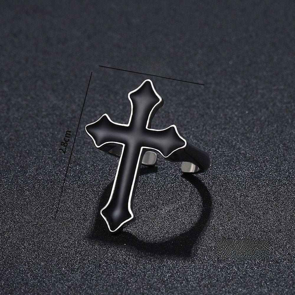 Wholesale Vintage Black big cross open ring