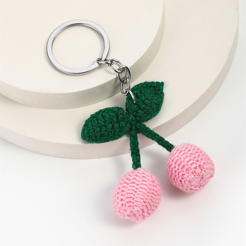 Wholesale Cute Handmade Wool Knitted Cherry Pendant Keychain ACC-KC-RongRui017
