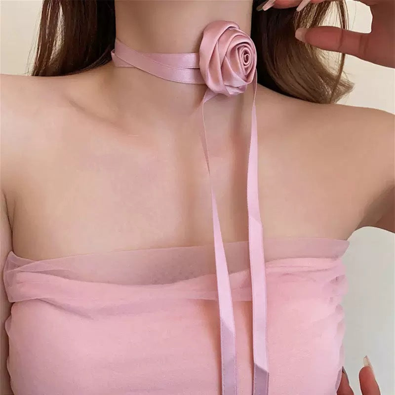 Wholesale Handmade Fabric Flower Choker Necklace With Wax Rope Trendy Jewelry Accessory For Women Gift