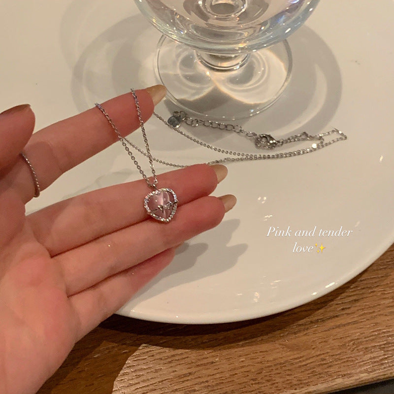 Wholesale Super sparkly zircon titanium steel necklace for women,  versatile and elegant silver.