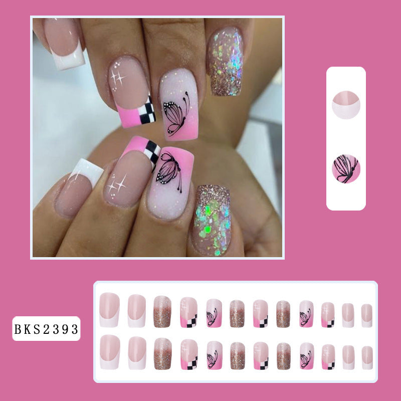 Wholesale Plastic Press on Nails Kits Matte Butterfly Square Manicure ACC-NS-MeiSu011