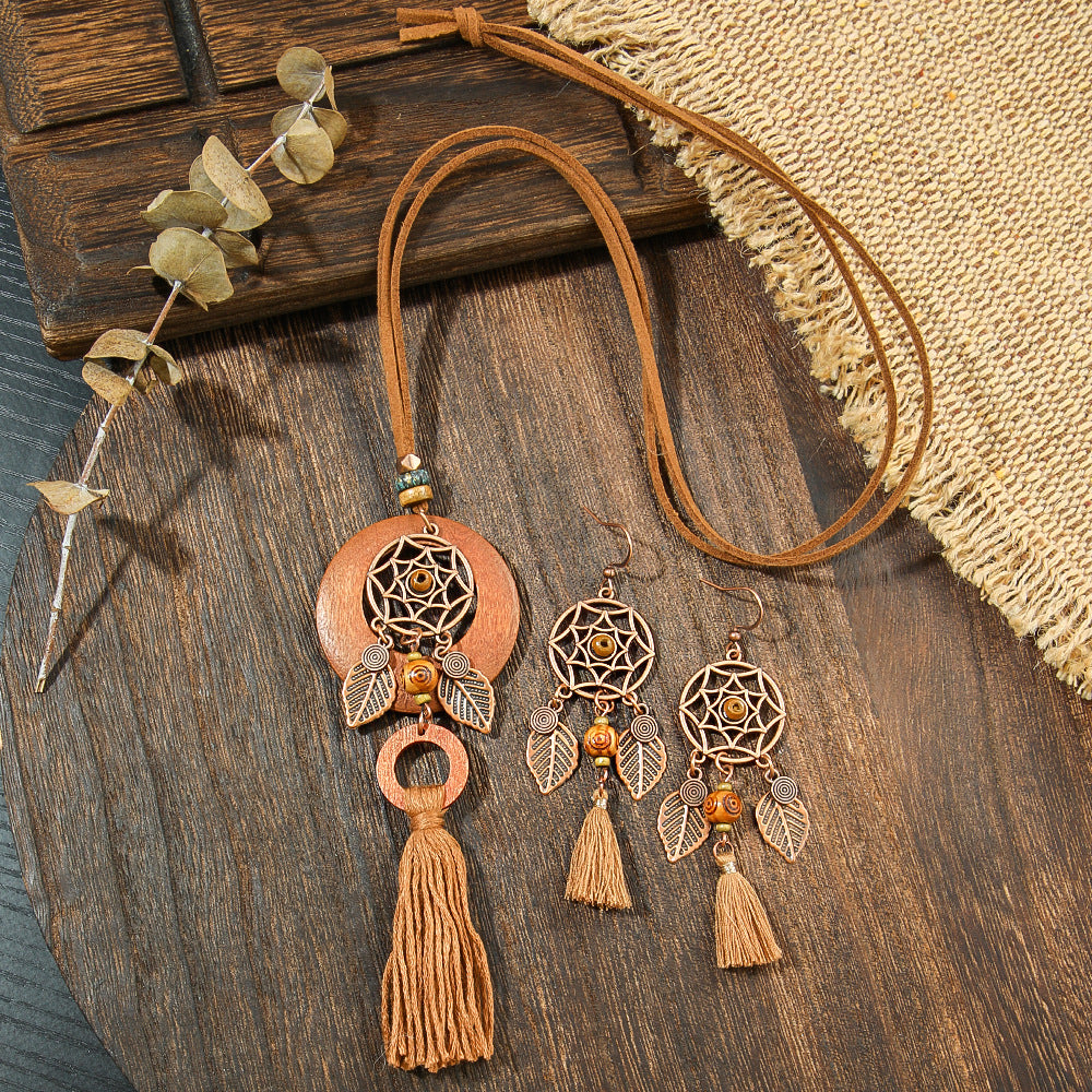 Wholesale Alloy Bohemian Handmade Braided Tassel Earrings Retro Ethnic Style Fashion Accessory