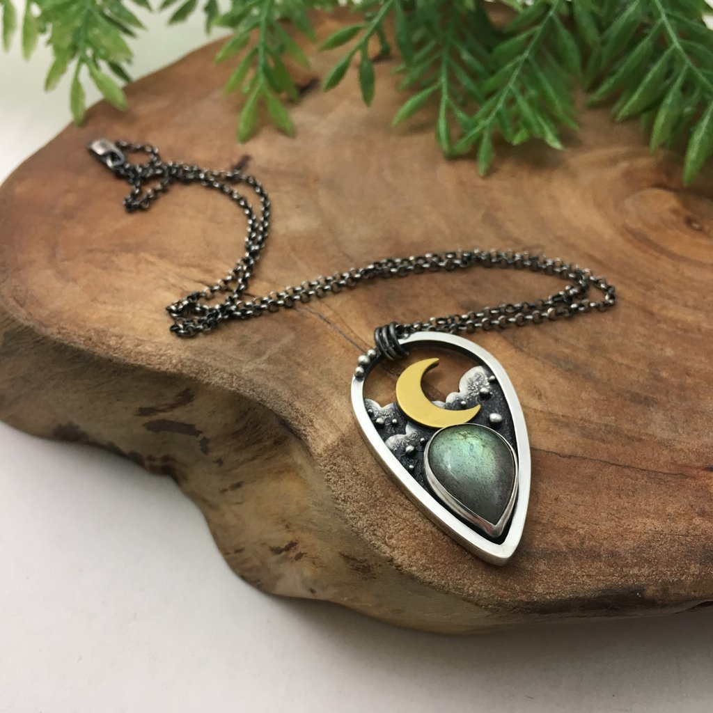 Wholesale Moon Opal triangle drop pendant necklace