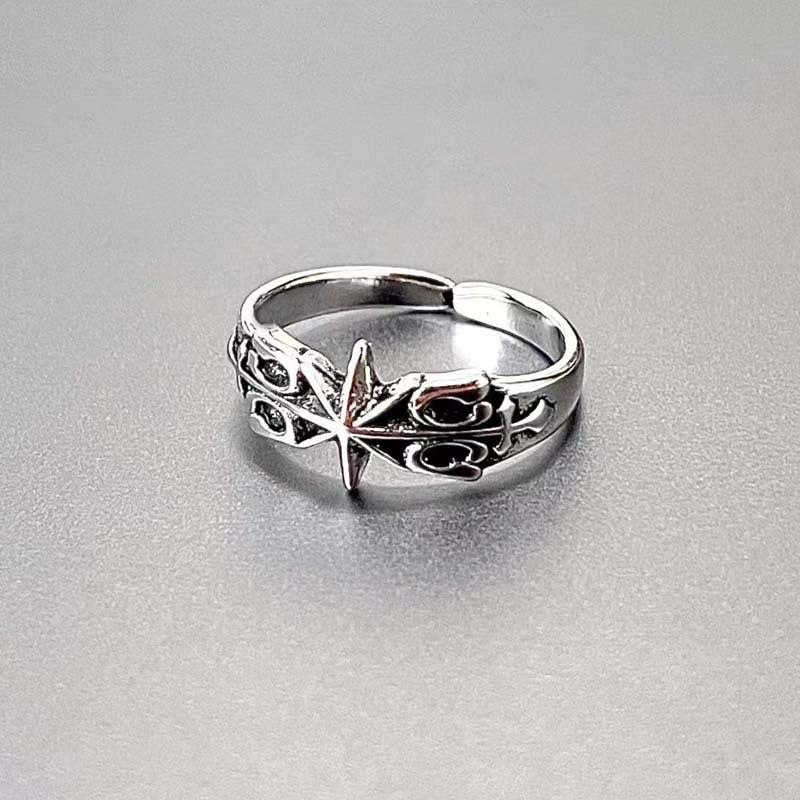 Wholesale Retro Hip Hop Six Pointed Star Ring Silver Tone Zinc Alloy Fashion Jewelry Accessory Gift