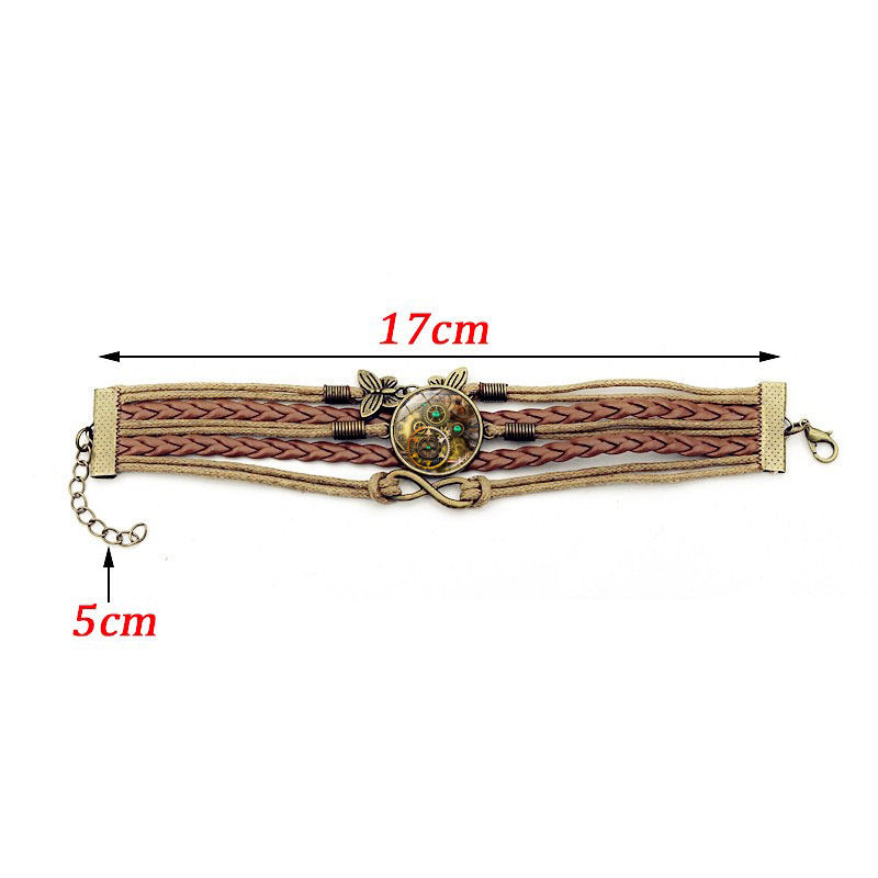 Wholesale Steampunk Gear Cuff Bracelet with Infinity Symbol and Multi-layer Leather Design,  Unisex Fashion Jewelry Accessory