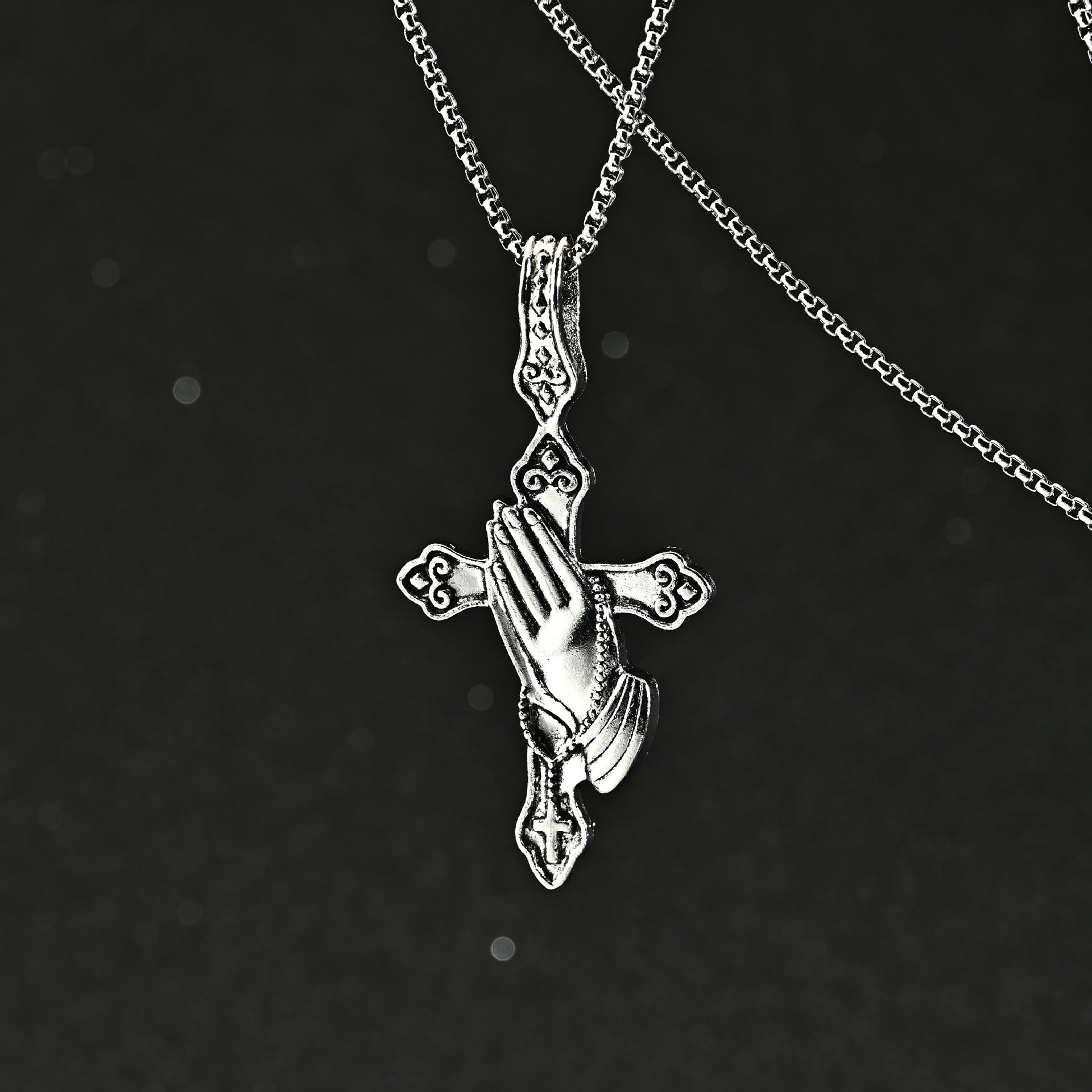 Wholesale Titanium Steel Retro Praying Hands Pendant Necklace Trendy Jewelry Accessory Boutique Resale
