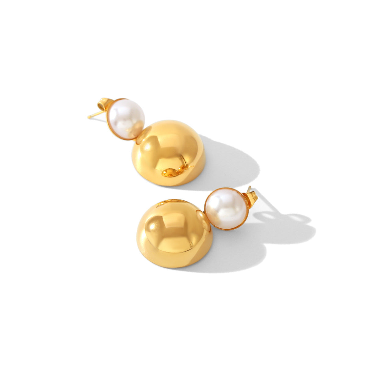 Wholesale  Light Luxury Earrings  Stainless Steel Plated 18K Gold Inlaid with Pearl Geometric Earrings