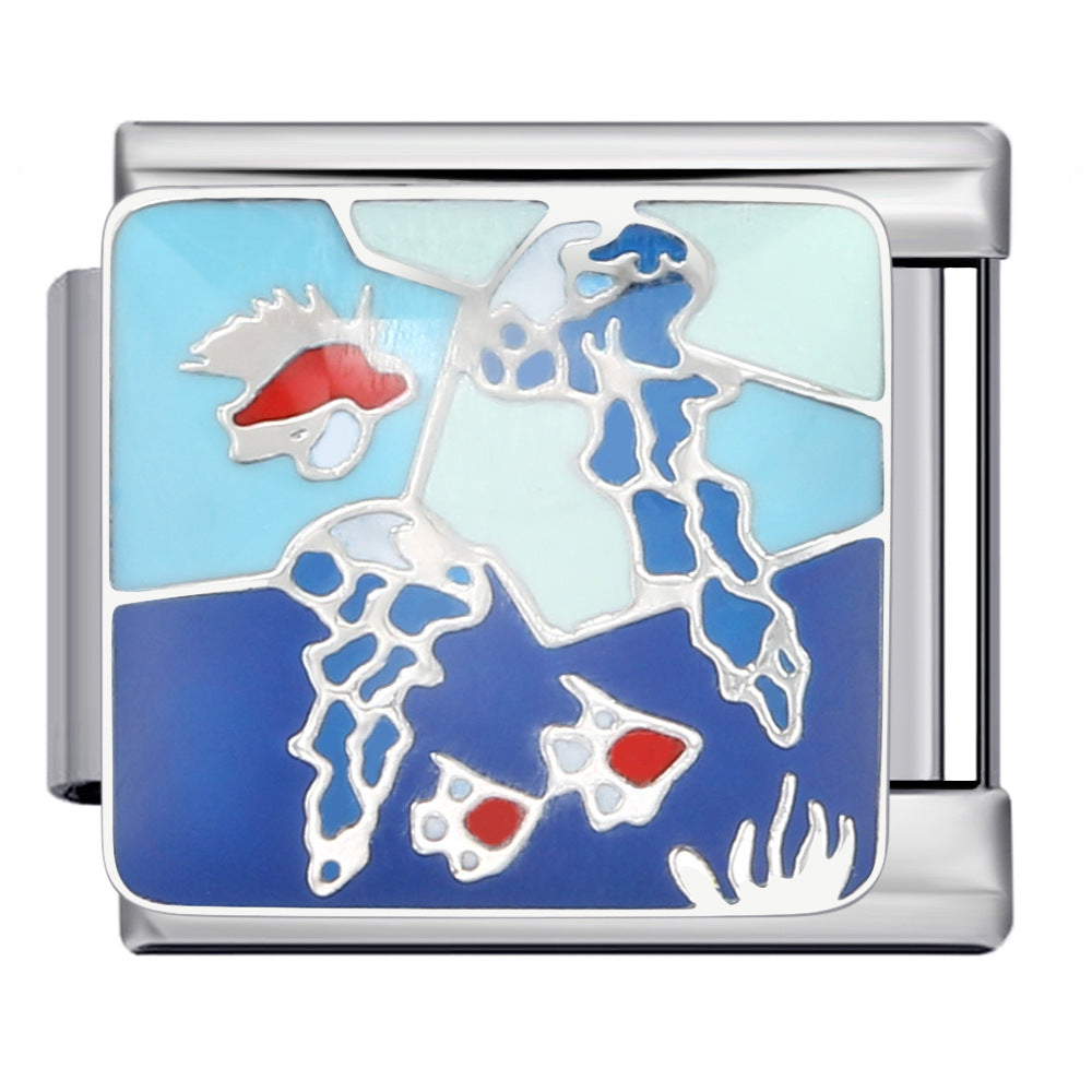 Wholesale  Italian Module Bracelet  Blue Ocean ElementsStainless Steel Welding Pattern DIY Charms