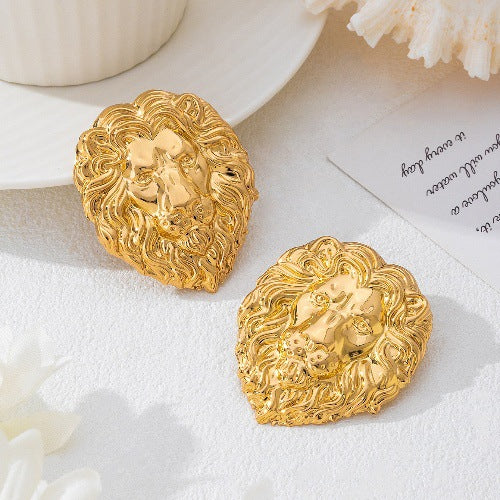 Wholesale Women' s Retro Hip-Hop Lion Head Earrings Necklace Bracelet Ring Four-Piece Set of Personalized Jewelry