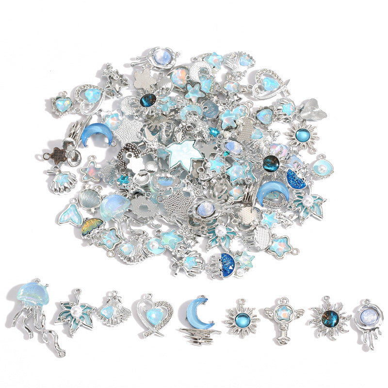 Wholesale Electroplated Zinc Alloy Blue Star Moon Resin Inlay Pendant Charms For DIY Jewelry Making Bag Charm Keychain Everyday Wear