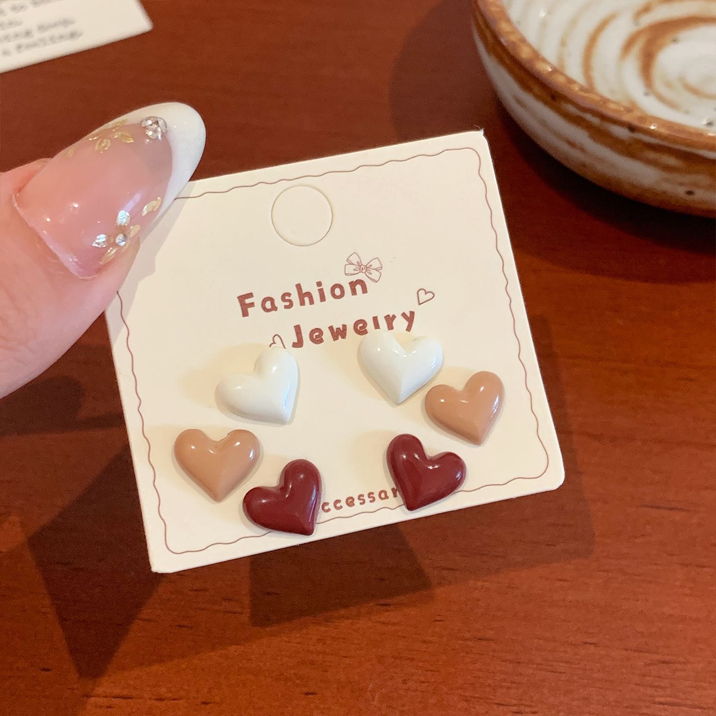 Wholesale Dopamine Cream Wind Drop Oil Heart Earring Set